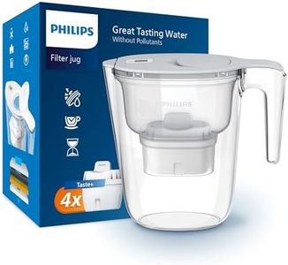 Philips Water Filter Jug +4 Taste+ Replacement Filter Cartridges, Fast flow, White, 2.6 litres, Electronic timer, Packaging May Vary