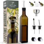 Zulay (17oz) Olive Oil Dispenser Bottle For Kitchen - Glass Olive Oil Bottle With 2 Spouts, 2 Removable Corks, 2 Caps, & 1 Funnel - Oil Bottle For Kitchen & Storing Liquids (Dark Brown Bottle)