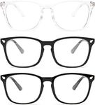 3-Pack Blue Light Blocking Glasses for Men Women, Fashion Square Fake Nerd Eyeglasses Frame Anti UV Ray Filter Computer Gaming Glasses (Light Black+Matte Black+Transparent)