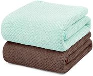 YURIRIA Bathroom Towels 2 Pack Ultra Soft Water Absorbent Towel Set for Beach Swimming and Spa Quick Drying Microfiber Towels (Dark Coffee+Green)