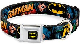 Buckle-Down Seatbelt Buckle Dog Collar - Batman & Robin in Action w/Text Black - 1.5" Wide - Fits 18-32" Neck - Large