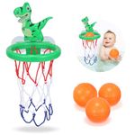 Bath Toys, Bathtub Basketball Hoop for Kids Toddlers - New Upgraded Strong Suction Cup Basketball Hoop with 3 Balls Set, Bath Toys Shower Toys Gifts for 1-8 Year Old Boys Girls Kids (Dinosaur-green)