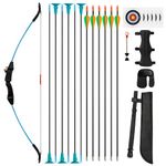 SERfawnCH 15lbs Recurve Bow and Arrow Set for Beginners, Left & Right Handed Youth Archery Kit with 12 Arrows & 6 Targets, Outdoor Practice Bow (Blue)