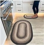 Homespice Black Mist Oval Braided Rug 20x30, Washable Kitchen Rugs and Black Entry Rug for Primitive Country Decor Stain Resistant Rug