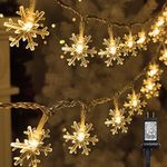 Twinkle Star 100 LED Christmas Snowflake String Lights, 49 FT Plug in Fairy Light Waterproof, Extendable for Indoor Outdoor Holiday Wedding Party, Xmas Tree, New Year, Garden Decorations (Warm White)