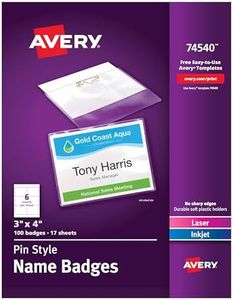 Avery Customizable Name Badges with Pins, 3" x 4", Clear Name Tag Holders with White Printable Inserts, 100 Pin Style Name Badges (74540)