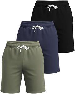 Real Essentials 3 Pack: Men's Cotton 7" French Terry Lounge SweatShorts – Gym Casual Shorts Pockets (Big & Tall Available)- Set 4, L