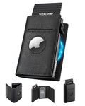 YESIIW Airtag Wallet for Mens Compatible with Apple AirTag, RFID Blocking Leather Smart Mens Wallet Air Tag Wallets, Pop Up Card Holder with Coin Pocket and ID Window, Black