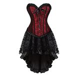 jutrisujo corset dress bustiers gothic with skirt set lace up burlesque flower Red 5XL