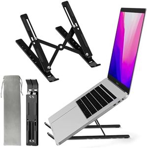 iXTRA Laptop Stand for Desk,Foldable Portable Anti-Slip Aluminum Laptop Holder with 7 Levels Height Adjustment Laptop Riser Compatible with MacBook,iPad,Dell,10-16” Laptops(Black)