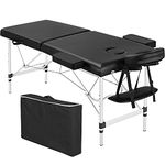 Yaheetech Folding Massage Table Portable Salon Couch Bed Professional Beauty Tattoo Therapy Table Adjustable 2 Sections Aluminum Black