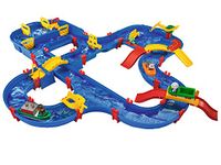 BIG Spielwarenfabrik 1650 AquaPlay - AmphieWorld - 145 x 156 cm Waterway, Includes 79 Pieces, Play Set Including 2 Boats, Amphibian Car and 3 Toy Figures, for Children from 3 Years