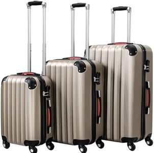 PROVITERA Set 3 Valigie Rigide in ABS, Valigie Rigide M-L-XL Manico Telescopico e 4 Ruote Easy Roll, Lucchetto serratura a codice, Trolley Resistenti da Viaggio, con Bagaglio a Mano (Champagne)