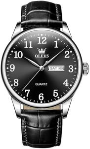 QBAIZI Black Leather Watch for Men Classic,Large Face Men's Analog Wrist Watches with Calendar Date,Cool Mens Dress Watch Black,Fashion Easy Read Arabic Numeral Male Watch Waterproof Luminous