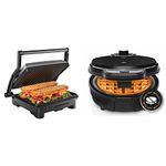 Chefman Panini Press Grill and Gourmet Sandwich Maker + Anti-Overflow Belgian Waffle Maker
