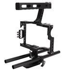 Camera Video Cage, DSLR Video Recording Stabilizer with Top Handle, Dual Hand Grip and Two 15mm Rods, Stop Motion Rig for GH4, for A7, A7II, A7S, A7SII, A7R, A7RII, A6000, A6300, A6600, A6400, A7C