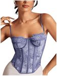 SHENHE Women's Lace Floral Corset Top Sexy Mesh Backless Going Out Bustier Crop Top Blue M