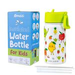 SOLARA Water Bottle for Kids 450ml, Kids Water Bottle, Sipper Bottle for Kids, Thermosteel Kids Bottle, Stainless Steel Water Bottle for Kids, Straw Bottle for Kids, Fruit