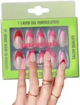 PaintLab Press-On Nails Manicure Kit, Pink Tip - Almond, 24-Piece Set, Long-Lasting Fake Nails with Glue, File, Prep Pad & Cuticle Stick