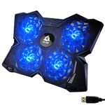 KLIM Wind Laptop Cooling Pad - More than 500 000 units sold - New Version 2024 - The Most Powerful Rapid Action Cooling Fan - Laptop Stand with 4 Cooling Fans at 1200 RPM - USB Fan - PS5 PS4 - Blue