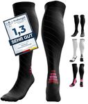 aZengear Compression Socks (20-30mmHg) Anti DVT Air Flying Knee-High Flight Travel Stockings, Swollen Legs, Varicose Veins, Running, Shin Splints Calf Pressure Support, Sports (Black w Red, L/XL)