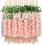 U'Artlines 24 Pack 3.6 Feet/Piece Artificial Fake Wisteria Vine Ratta Hanging Garland Silk Flowers String Home Party Wedding Decor Extra Long and Thick (24, Light Pink)