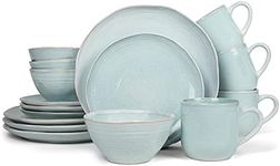 Elanze Designs Reactive Glaze Farmhouse Rustic Boho Ceramic Stoneware Dinnerware 16 Piece Plate Bowl Mug Dish Set - Service for 4, Ice Blue