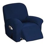 BellaHills Stretch Recliner Cover Recliner Chair Covers for Living Room Recliner Chair Slipcover with Side Pocket, Thick Soft Small Checked Jacquard, Fitted Standard/Oversized Recliner, Navy