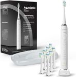 Aquasonic Elite Ultra-Whitening Toothbrush – ADA Accepted Power Toothbrush - 8 Proflex Brush Heads & Travel Case – 50,000 VPM Motor & Wireless Charging - 5 Modes w Smart Timer (White)