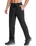 MAGCOMSEN Hiking Pants for Men Open Bottom Running Pants Lightweight Pants Elastic Waist Zipper Pockets Black 36