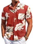 COOFANDY Novelty Button-Down Shirts Vintage Bowling Shirts Button Down Short Sleeve Shirt, Flower-red, X-Large