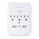 CyberPower CSP300WUR1 Surge Protector 3-AC Outlet with 2 USB (2.1A) Charging Ports