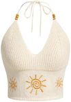 Verdusa Women's Crop Halter Tops Y2k Goth Clothes Crochet Cami Sleeveless Tie Backless Boho Knit Top Camisole Apricot Plus Size 3XL