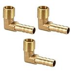 sourcing map Brass Barb Hose Fitting, 90 Degree Elbow 8mm Barbed to 1/4 PT Male Pipe Adapter Connector 3pcs