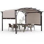 bigzzia Metal Pergola 3.5mx3m, Retractable Roof Outdoor Gazebo with Loudspeaker and LED Lights, Garden Pergola with Sun Shade Canopy for Patio Furniture Set and Outdoor BBQ, Balcony, Garden and Patio