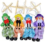 Willcome 4 Packs Clown Marionette Puppet Wooden Marionette Toys String Puppet Doll for Kids Birthday Xmas Gifts