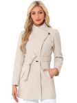 Allegra K Women's Classic Stand Collar Long Sleeve Winter Belted Long Coat Beige 3X-Large