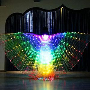 Luces LED para danza del vientre, ala de Isis con barra telescópica, alas de danza de mariposas coloridas que brillan intensamente ropa de rendimiento, carnaval, escenario, Halloween, Navidad