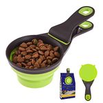 3-In-1 Dog Food Scoop with Bag Clip and Measuring Cup, Collapsible Pet Food Scoop for Cats, Dogs, and Small Pets - Cat Food Scoop Dog Food Scooper for Containers Green 1 Cup