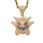 Gengar Gold Iced Out Cubic Zirconia Hip Hop Pendant Necklace for Fans Classic Collection