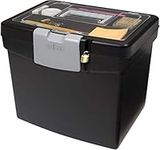 Storex Portable File Box with Organizer Lid – Plastic Office File Storage Box for Letter Paper and Hanging Folders, Obsidian, 1-Count (61504C01C)