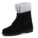 Denill Women's Black Winter Boots with Faux Fur & Lace-Up Design Cozy & Stylish Cold Weather Footwear (Black) Uk-7