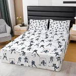 Ice Hockey Bedding Bed Skirts for Kids Boys Girls Room Sports Event Pattern Bed Skirt Hockey Player Dust Ruffle Pleated Bedskirt Fitted Sheet Decor Winter Sports Hockey Bedroom Collection Twin Size