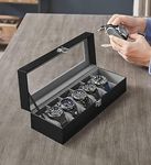 GORMERY Modern 6 Slot Leather Watch Box Display Case Organizer Glass Jewelry Storage Watch Case/Men's Watches Storage/Large Watch Holders/Men’s Watch Display Stand