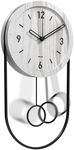 Driini Decorative Wall Clock with Pendulum (White) – Modern Wood, 3D Black Numbers, Metal Frame – Small, Unique Wall Clocks for Living Room Decor or Bathroom - Battery Operated, Silent, Non-Ticking