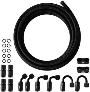 Talynx 6AN Fuel Line Kit 20FT, 3/8 Braided Fuel Line, Transmission Cooler Lines, CPE Nylon Braided Stainless Steel, Oil Gas Diesel Line Hose with 12 PCS Swivel Hose End Fitting Adapter Kit Black