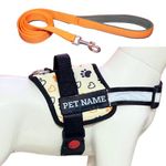 PAYTON PERRY Customized Dog Harness with Leash | Dog Harness with Name | Personalized Dog Vest Harness, No Pull, Adjustable (Large, White-PAW, Recommended for 24-35KG Pets)