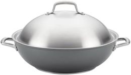 Anolon Accolade Non stick Cookware 34cm Covered Wok, Pots and Pans, Induction Compatible, Dishwasher Safe, Oven Safe, Grey, Vented Stainless Steel Lid