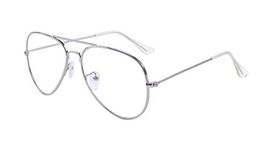 Outray Clear Lens Costume Glasses 70's Style Metal Wire Rimmed Clear Glasses Frame for Adults and Kids Silver