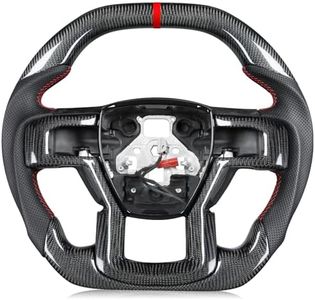 TESFEEL Steering Wheel for F150 Raptor 2015-2020 Real Carbon Fiber Double-D Design Red Stripe&Stitching with Heated Nappa Preforated Leather Grip Compatible with Raptor with Paddle Shifters